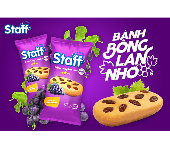 Bánh mới thơm ngon - thêm sự lựa chọn - Staff bông lan nho 38g - Bánh Mì Staff